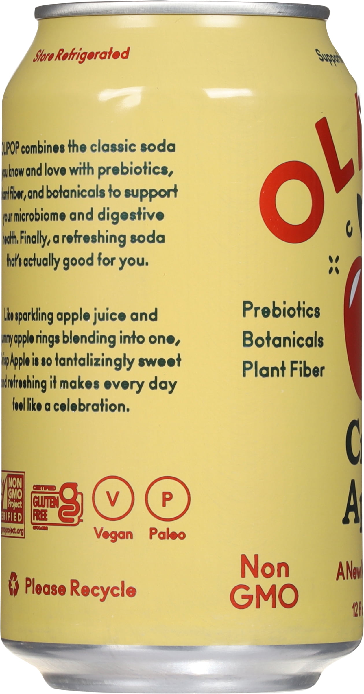 OLIPOP 9g Fiber Prebiotic Soda, Crisp Apple, 12 fl oz, 12 Pack, Refrigerated