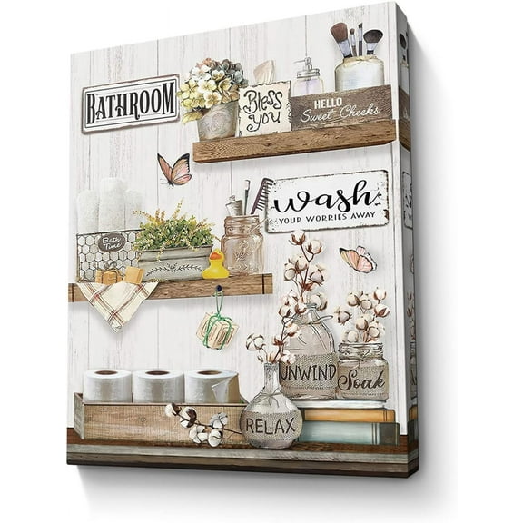 Farmhouse Bathroom Decor Wall Art Rustic Cotton Bathroom Picture Country Flower Wall Decor Painting Framed Modern Artwork for Bedroom Bathroom Office Home Decor 12x16 inch