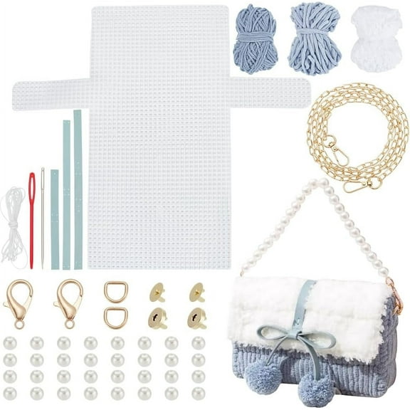 DIY Knitting Crochet Handbags Kit Mesh Plastic Canvas Kit for Shoulder Bags DIY Crochet Crossbody Bag Materials Handmade Purse Stitching Set for DIY Crafting Embroidery Project 22x13cm Blue diy