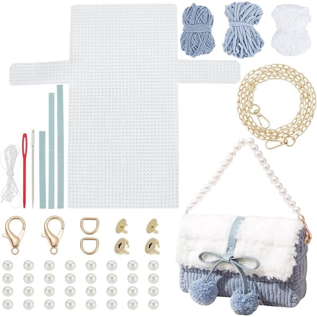 Kit de bolsos de crochet para tejer a mano, kit de malla de plástico para bolsos de hombro, materiales para bolsos cruzados de crochet, juego de costura para bolsos hechos a mano.