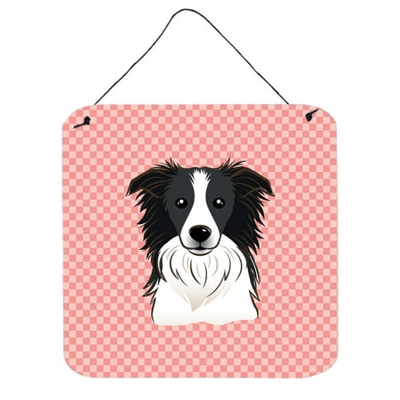 Sable Border Collie - Checkerboard Pink Border Collie Wall or Door Hanging Prints BB1241DS66