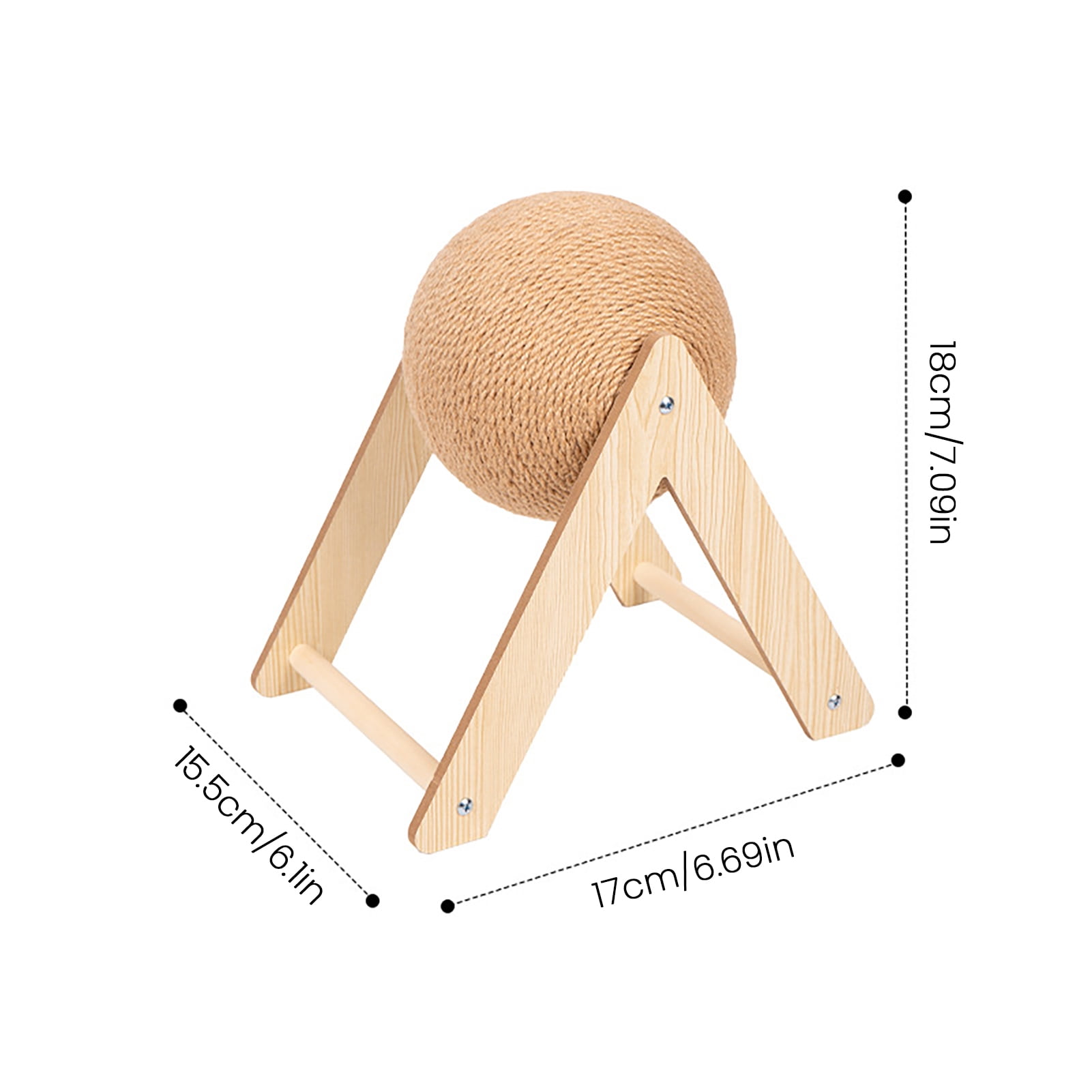 Cat Scratching Ball Interactive Sisal Rope Cat Scratcher Ball with Wooden Stand Spinning Ball Kitten Exercise Toy for Indoor Cats