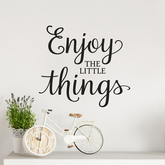 Enjoy the Little Things Vinyl Lettering Wall Decal Sticker Wall Decals Size: 12.5"H x 14"L - Color: Black