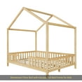 thumbnail image 6 of Montessori Floor Bed with Canopy, Full Bed Frame for Kids, House Shape Toddler Bed Frame with High Railings, Wood Kids Bed with Roof, Kid Full Bed, Natural, 6 of 9