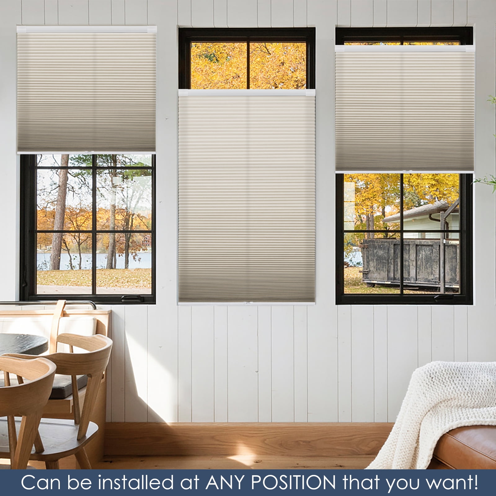 Keego No Drilling Cordless Cellular Shades Honeycomb Window Blinds Easy Installation Heat Insulating Noise Reducing Curtains Semi-Blackout Sand, 35.0"w x 60"h