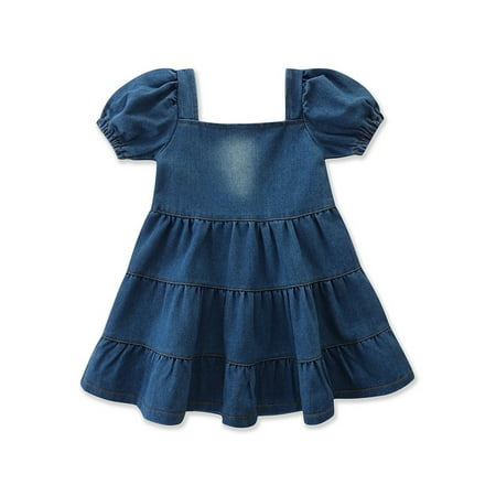 

PBaeM Infant 1-5Y Girls Summer Jumper Tutu Dress With Puffy-sleeved Denim Skirt