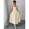 thumbnail image 5 of Women's Square Neck Wide Strap Midi Dress Buttoned Basic Style for Everyday Wear 95% polyester 5% elastane chic, 5 of 11