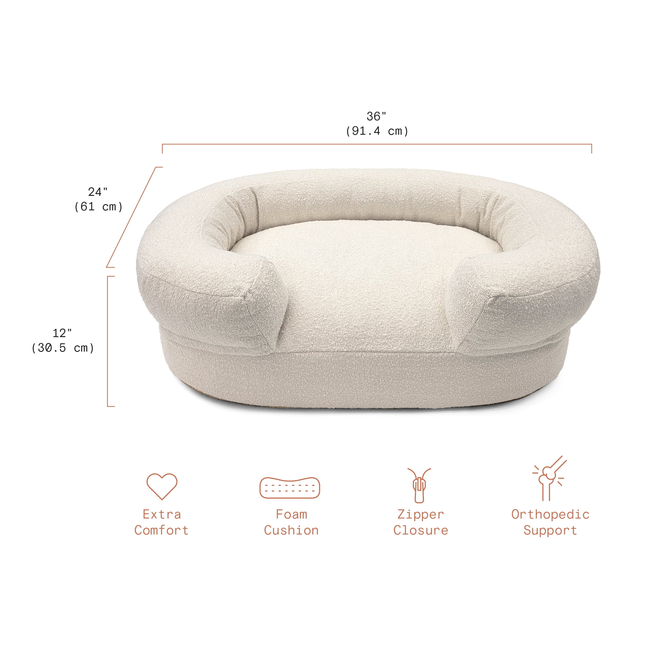 Beautiful Bolster Medium Pet Bed, 36 x 24 x 12in, Ivory by Drew Barrymore