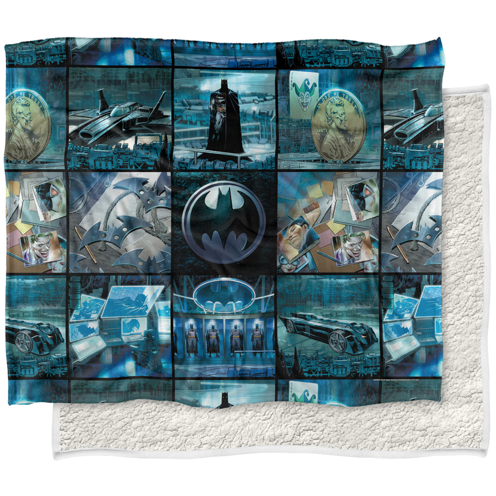 Batman Blanket, 50x60, Batman Batcave Tiles Silky Touch Sherpa Back Super Soft Throw Blanket