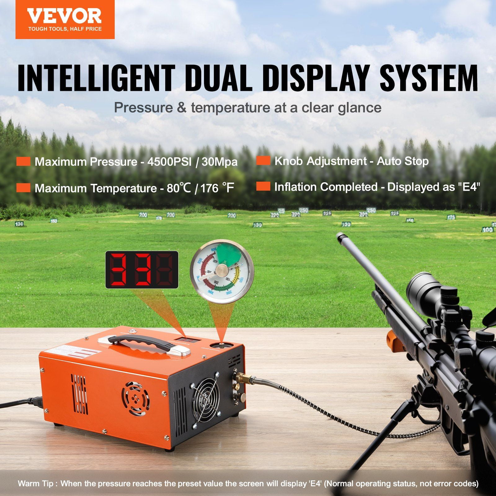 PCP Air Compressor 4500PSI, Lightweight & Oil-Free, Auto-Stop, Dual-Power 12V/120V, for Paintball, Air Rifles & Scuba