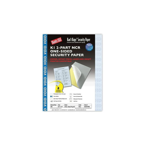 Blanks USA Kan't Kopy 8.5" x 11" Carbonless Security Paper 20 lbs. Blue 500 Sheets/Ream (KC25A1VBL)