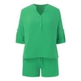 thumbnail image 6 of Riforla Women Summer Solid Color Long Sleeve Shorts Conditioning Fashion Casual Home Service Two Piece Set Matching Sets Women Clothing Green M, 6 of 9