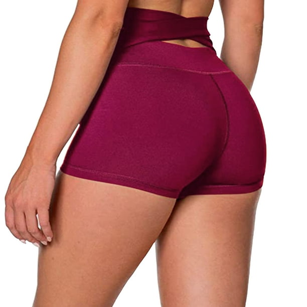 Aayomet Women's Back Waist Strap High Waist Tight Fitness Solid Color  Stretch Yoga Pants Dance Shorts Women,Wine XL