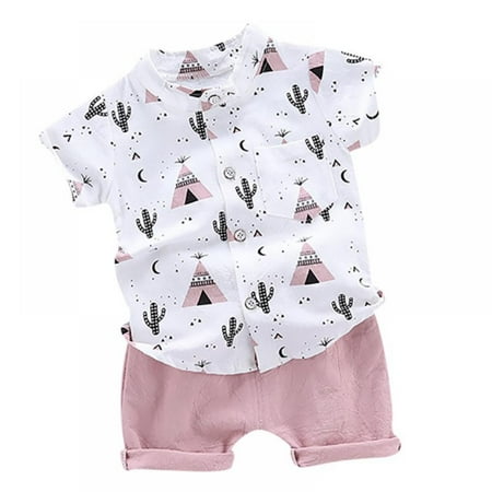 

Baby Boys Short Sleeve Print Tops Shirt +Solid Shorts Set Summer Casual Costume
