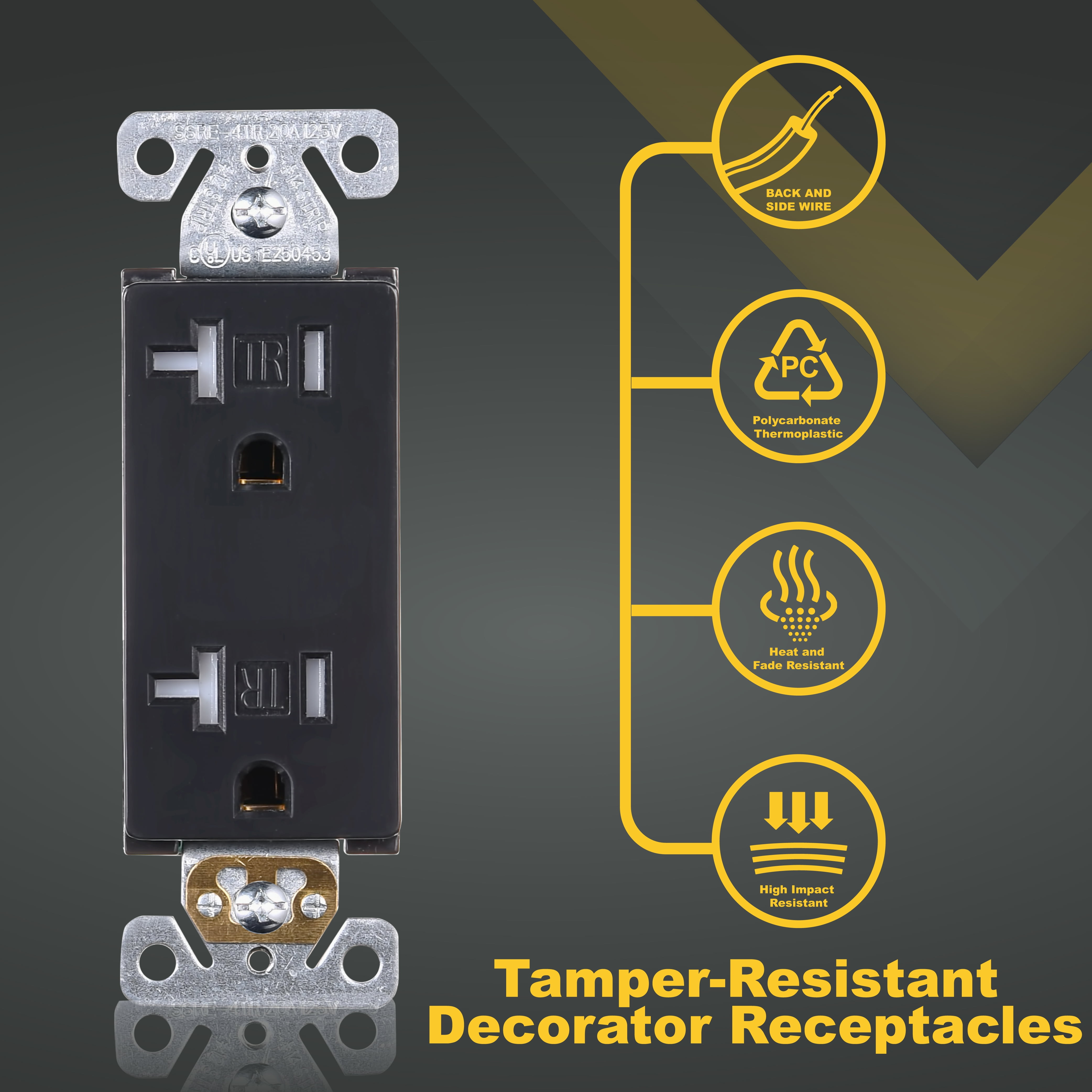 Faith [10-Pack] 20 Amp Tamper-Resistant Outlet , 20A 125V Decorator Receptacle , Commercial Grade Duplex Outlets , UL-Listed, 10-Pack, Black