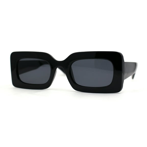 Womens Mod Thick Plastic Minimal Sunglasses All Black