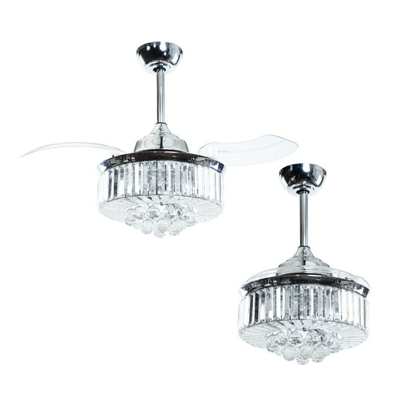 Retractable Ceiling Fan with Light Ceiling Fan with Romote Control 3 Blades, 36 inch, Chrome
