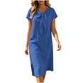thumbnail image 4 of Ruimatai Women's Knot Neck Short Sleeve Loose Fit Casual A-Line Tunic Mini Dresses with Pocket for Women Everyday & Vacation Wear, 4 of 8