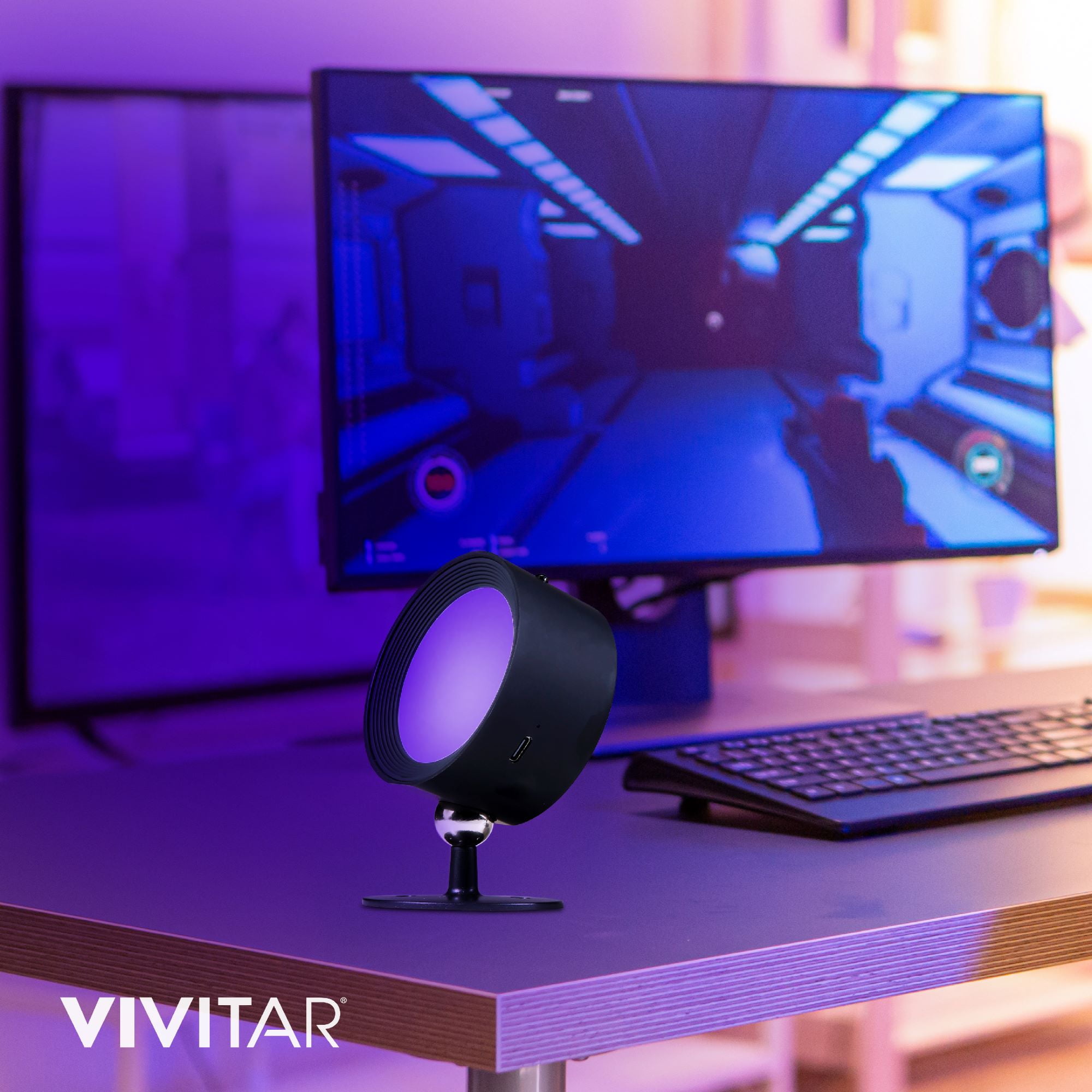 Vivitar RGB Puck Lights 2 Pack - Rechargeable LED Puck Lights with Remote, Magnetic Wall Mount, 360-Degree Rotating Color Changing Accent Lights with Stand