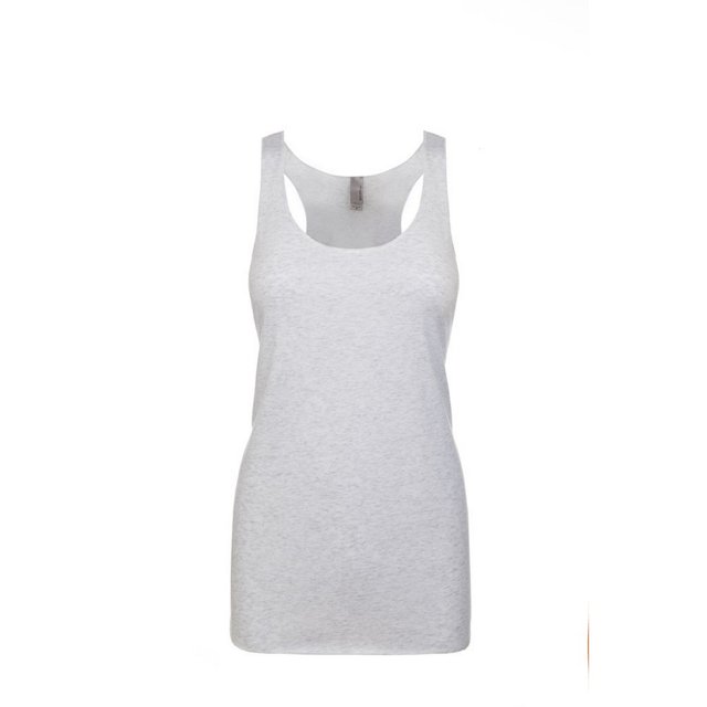 Next Level - Top sin mangas Tri-Blend espalda nadador para chica mujer (Blanco Jaspeado)