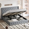 thumbnail image 5 of Einfach King Size Lift up Platform Storage Bed Frame with Fabric Upholstered Wingback Button Tufted Headboard, Blue Gray, 5 of 12