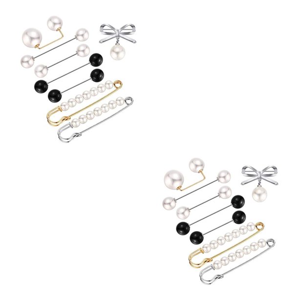 Jumpingount Broches Bowknot Perla Estilo Vintage Nudo Oro Plata 2Conjunto