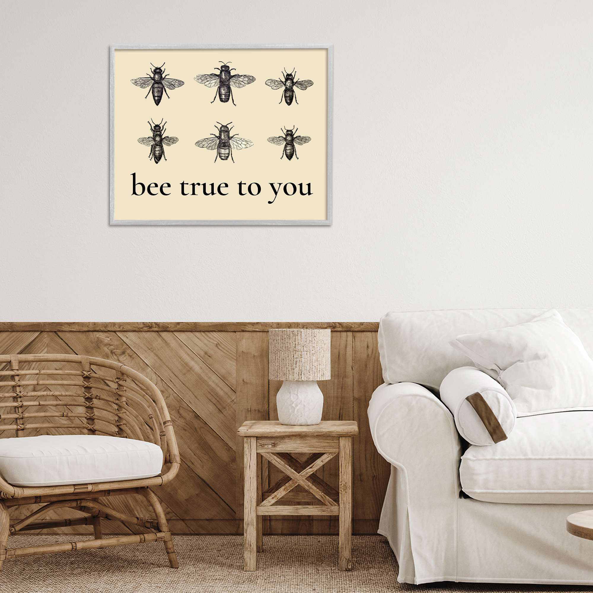 Bee True To You Inspiration Gray Framed Giclee Art, design by Lettered and Lined