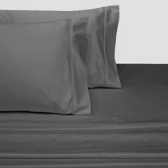 100% Long-Staple Cotton Sateen Sheets 300TC Solid Bed Sheet Set - Split King-Gray