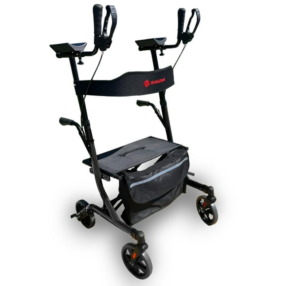 Bangeran BreezeStride Extérieur Roulant Walkers pour Aînés avec Siège, Roues de Pneu Non Pneumatique de 8”, Conception Pliable Compacte pour Aînés Upright, Rollator Foncé, Gris