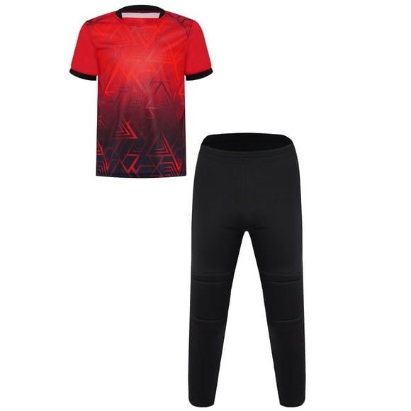 Doomiva Boys Football Training Set Quick-Dry Short Sleeve T-Shirt with Goalkeeper Pants Sports Outfit Red 12