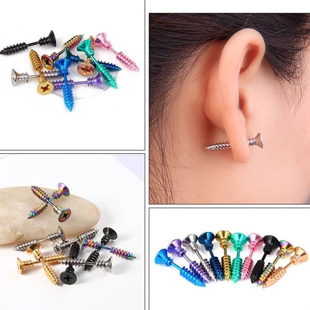 1PCS Stylish Unisex Piercing Stainless Steel Whole stud Piercing screw Screw Shape Earring Punk Allergy Free Ear Stud