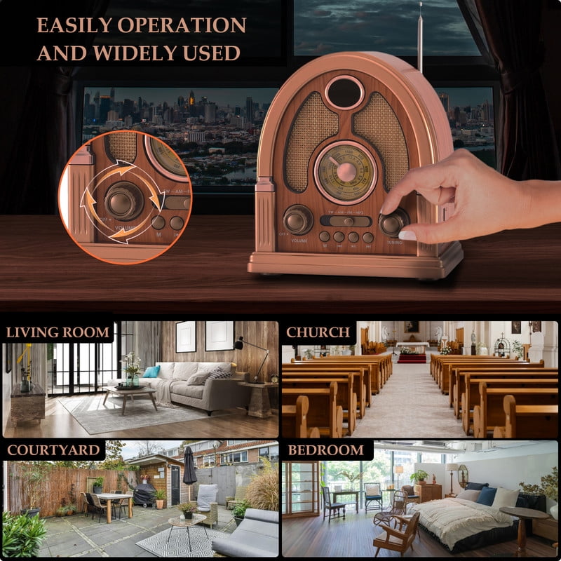 Retro Wireless Bluetooth Speaker, AM/FM/SW Radio Wood Classic Table Radio, Portable Retro Bluetooth Speaker With USB/TF Inputs, Retro Wood Radio for Kitchen Desk Bedroom Office Party Outdoor