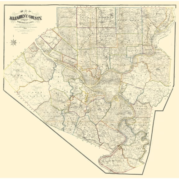 Historic County Map - Alleghany County Pennsylvania - Krebs 1883 - 23.26 x 23 - Vintage Wall Art