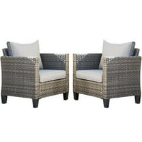 Ovios Outdoor Wicker Chairs with Waterproof Cushions, Steel Frame, Set of 2, Gray