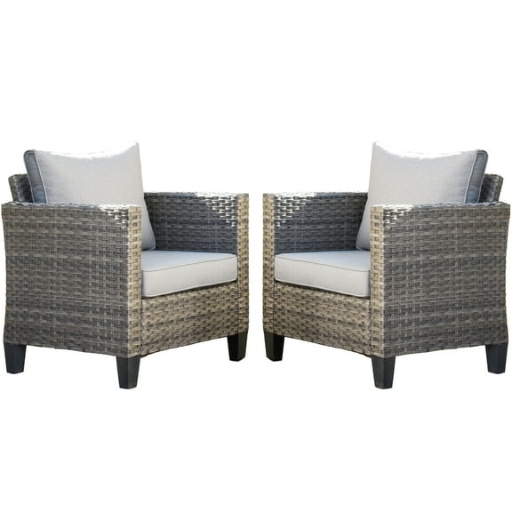 Ovios Outdoor Wicker Chairs with Waterproof Cushions, Steel Frame, Set of 2, Gray