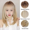 thumbnail image 4 of Pelucas sintéticas ombrer con flequillo para mujer, cabello ondulado Natural, longitud media, capas, Cosplay, resistente al calor, marrón, Rubio, 4 of 4