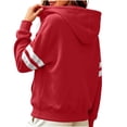 thumbnail image 5 of Women's Zip Up Hoodie Jacket Striped Sleeve Long Sleeve Casual Loose Fit Sweatshirt Coat Y2K Streetwear Spring Fall Outwear with Pocket Red, 5 of 7