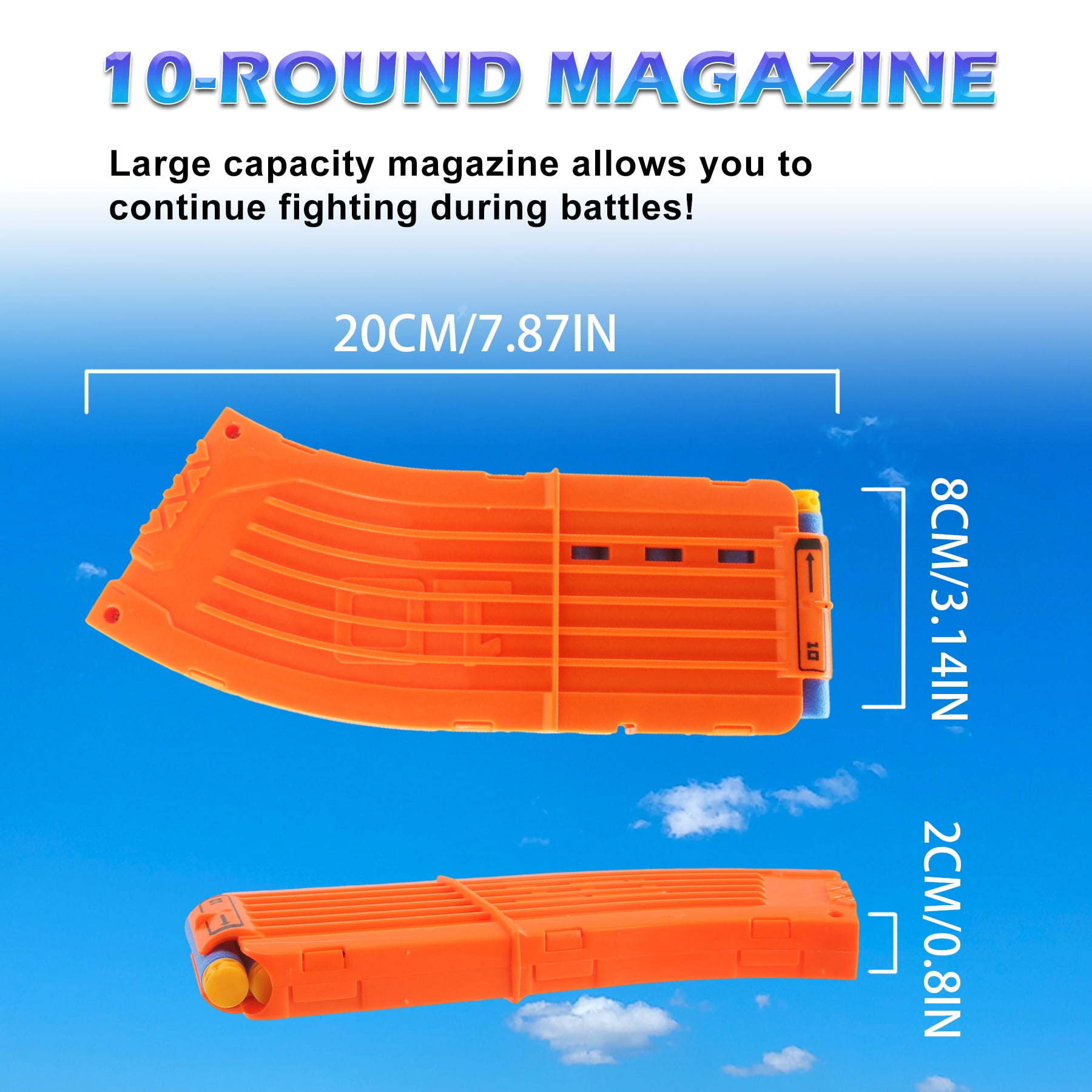 BOROLA 10 Darts Curved Magazine Quick Reload Clip Compatible for Nerf Elite (Orange, 2Pcs)
