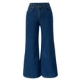 thumbnail image 4 of Women's High Waisted Dark Wash Flared Jeans Retro Wide Leg Denim, 4 of 8