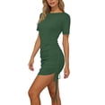 thumbnail image 6 of Admvng Womens Side Drawstring Ruched Dress Round Neck Short Sleeve Adjustable Bodycon Summer Party Dress, 6 of 7