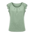 thumbnail image 6 of Women Tshirt Lace Sleeve Hollow Short Sleeve Round Neck Loose T Shirt Tops for Women Light Green L, 6 of 7