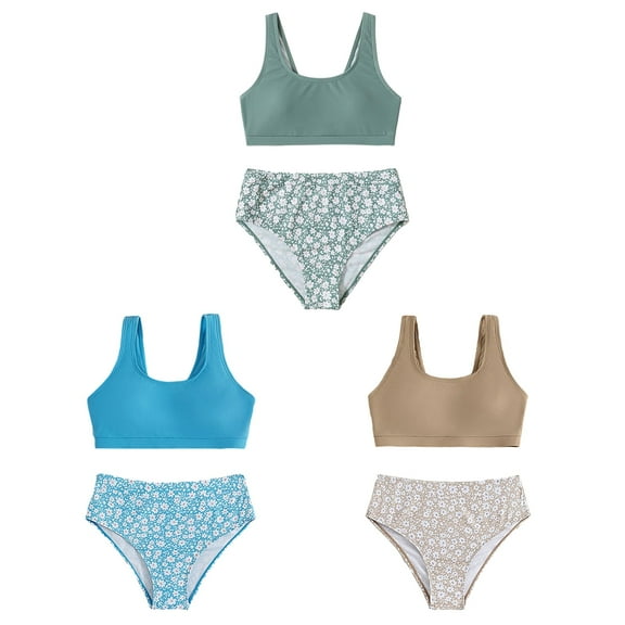 8-14T Girl's Swimwear Beach Sport All Over 2 Piece Bikini Preppy Swimsuit Bathing Suits