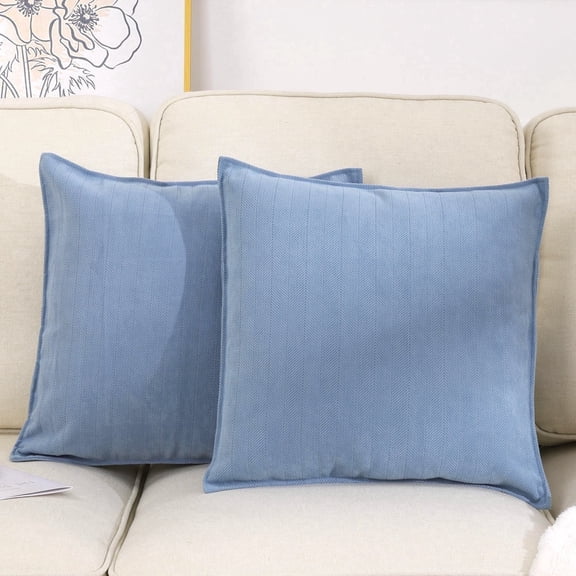 Throw Pillows for Couch Set of 2, Yamaziot 18" x 18" Decorative Pillow Accent Cushion for Sofa Bed Living Room, Solid Gray Blue Chenille