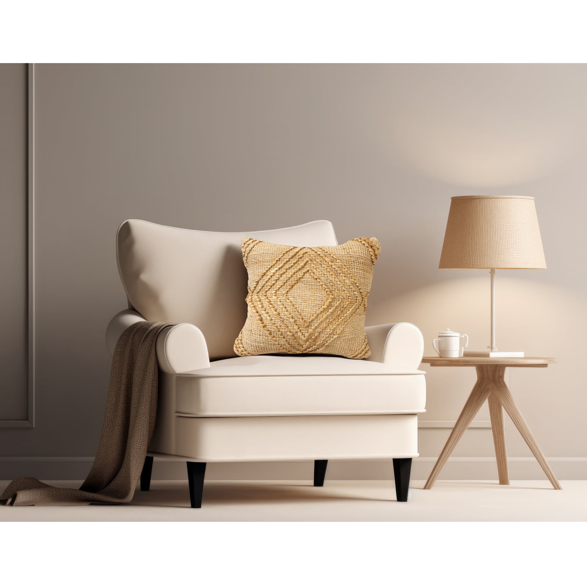 Ox Bay Nel 22" x 22" Natural/Tan Striped Diamond Jute Adult Decorative Throw Pillow
