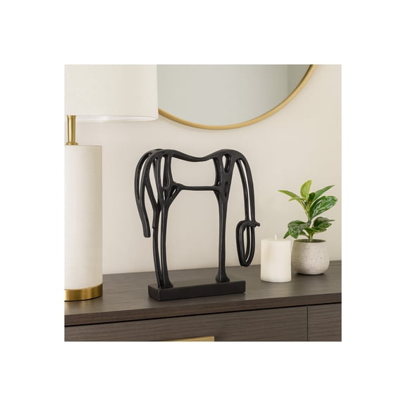 Home and Office Decorative Sculpture - Aluminum Horse Design for Bathroom, Living Room, and Coffee Table Decor - Artistic Shelf Statue for Bookshelf, Entryway, or Console Table - 15" Black