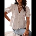 thumbnail image 2 of Tops Franceses de Verano para Mujer, Camisetas Elegantes con Mangas Abullonadas y Cuello en V, Camisetas Casuales para Mujer, Tops de Calle XL, 2 of 10