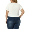 thumbnail image 3 of Women's Plus Size Twist Front V Neck Ribbed Short Sleeve Casual Solid Blouses White 3X, 3 of 6
