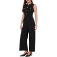 thumbnail image 4 of INSPIRE CHIC Jumpsuit for Women Crew Neck Sleeveless Button Down Wide Leg Work Business Casual Rompers XS Black, 4 of 6