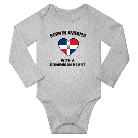 

Born in America With a Dominican Heart Baby Long Sleeve Romper (Gray 6 Months)