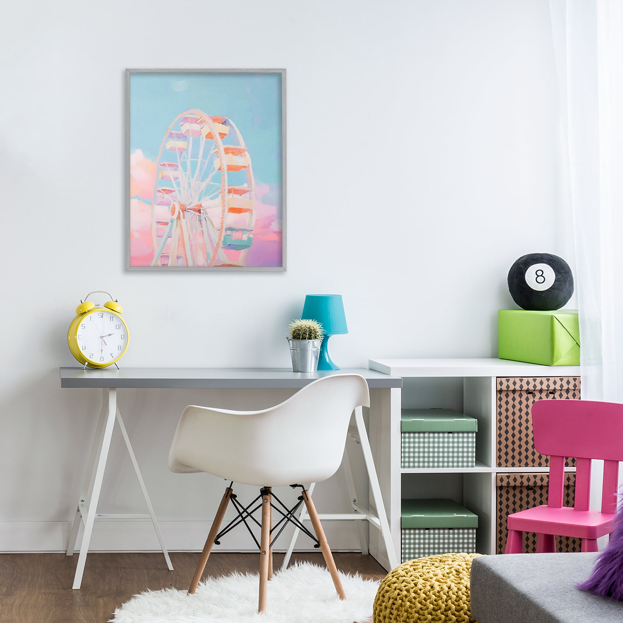Stupell Industries Ferris Wheel & Cotton Candy Sky Gray Framed Giclee Art, design by The Prints Vibe